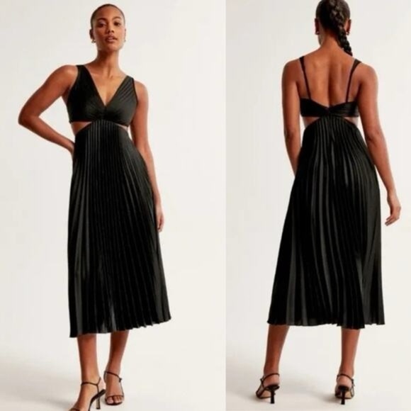 Abercrombie & Fitch Dresses & Skirts - Abercrombie & Fitch Giselle Cutout Pleated Midi Dress Black XS Cocktail Party